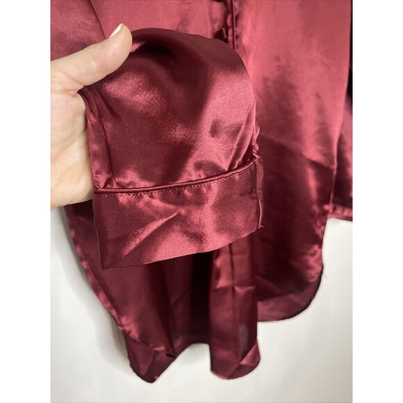 Vintage Victoria Secret Gold Label Womens P/S Pajama Top Wine Burgandy Satin - Picture 7 of 10